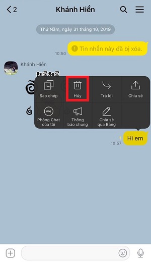 xoa tin nhan da gui tren kakaotalk tren dien thoai