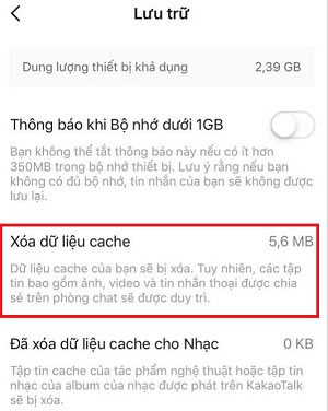 Cac buoc giai phong dung luong kakaotalk nhanh