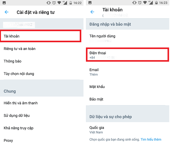 cach doi so dien thoai tren twitter