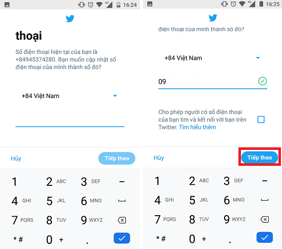 cach doi so dien thoai tren twitter