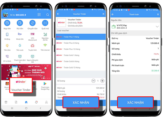 mua Tinder Gold qua VTC Pay