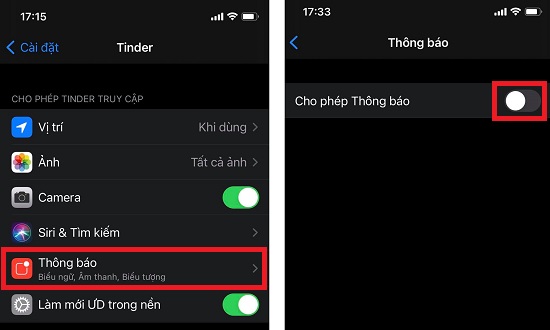 tat thong bao Tinder 